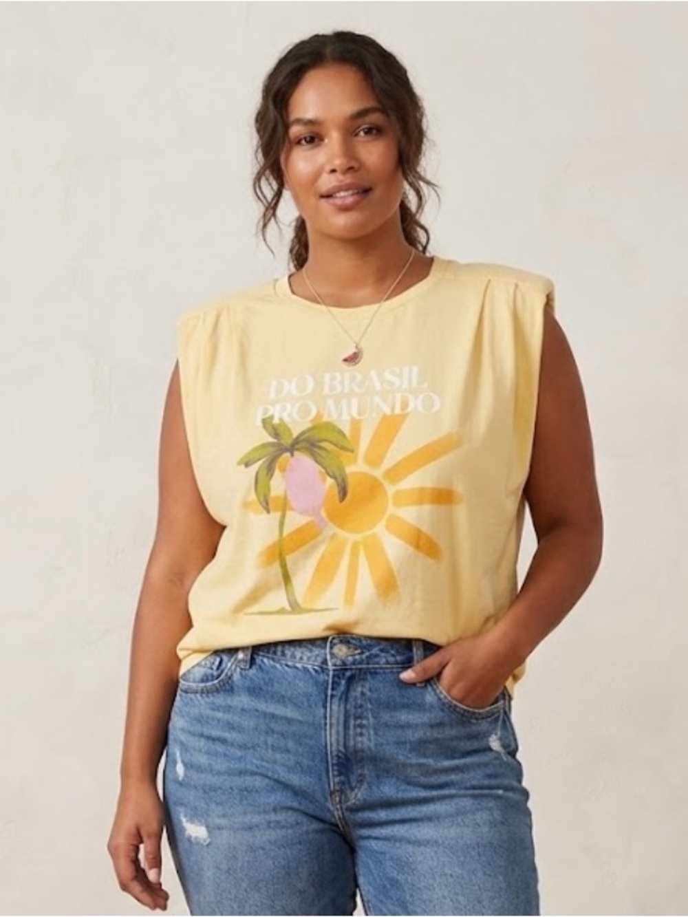 FARM Rio Yellow Graphic Muscle Tee with Sun & Palm